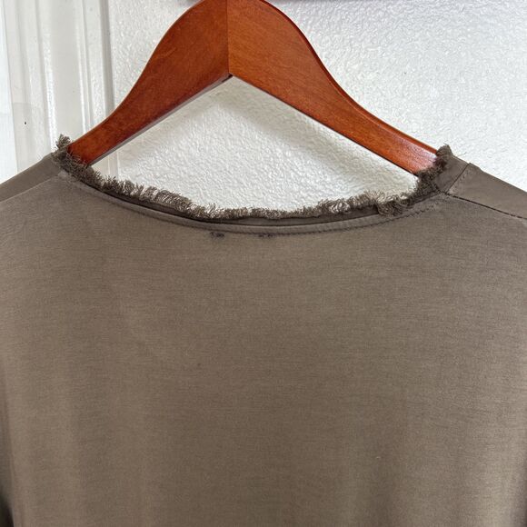 SANCTAMUERTE Top Raw Hem Brown Blouse Size XS Fringes Long Sleeve Oversize Boxy - Picture 7 of 11